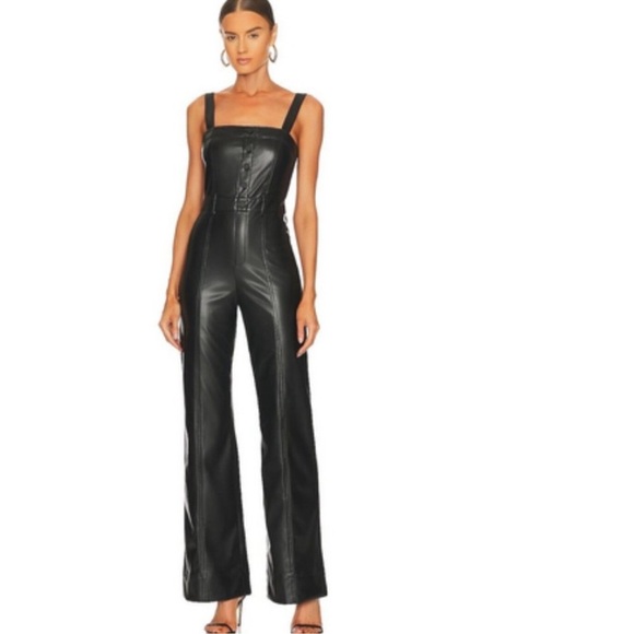 Alice + Olivia Linette Vegan Leather Sleeveless Jumpsuit - Picture 1 of 8